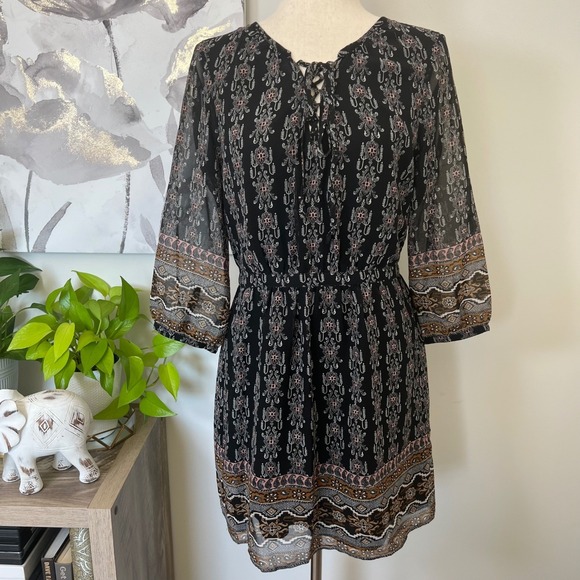 Madewell Dresses & Skirts - Boho Lace Up Mini Dress Cottage Folk Fairy Indie Festival Earthy Romantic